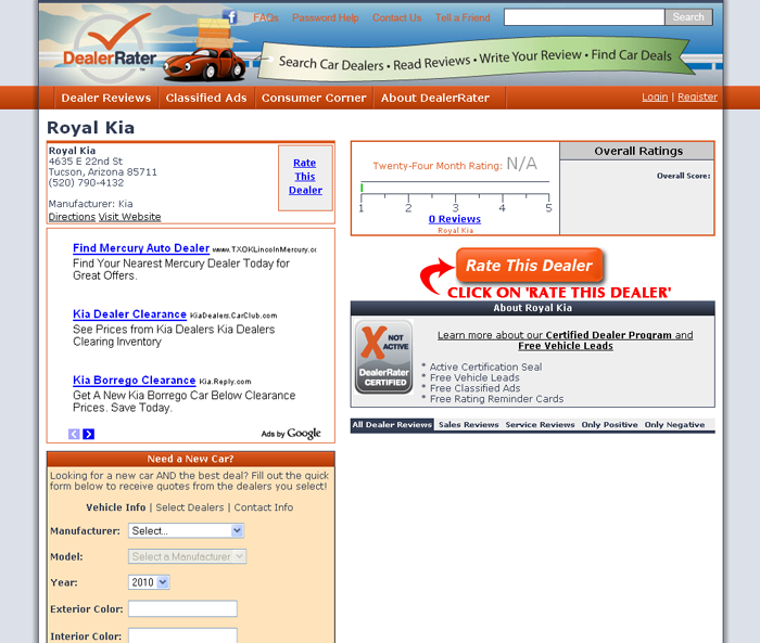 dealerrater review tutorial for royal automotive group, step 1
