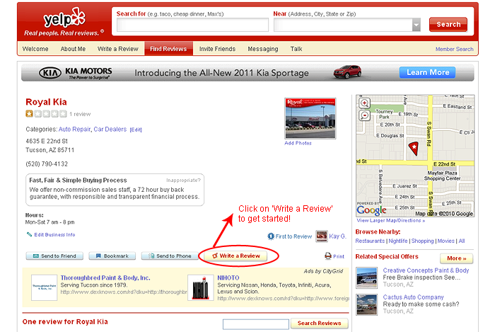 dealerrater review tutorial for royal automotive group, step 1